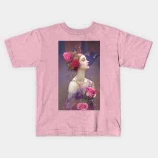 Beautiful Goddess a Art Deco Girl with Roses Kids T-Shirt